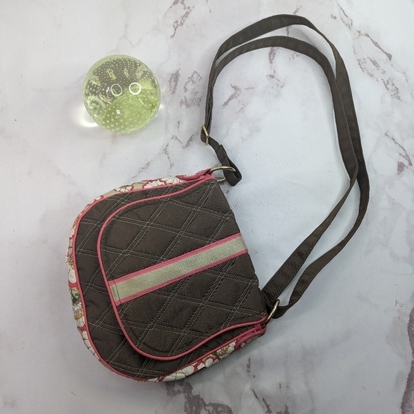 Cinda B Crossbody Purse Messenger Bag Brown Pink Quilted Adjustable Strap - Picture 1 of 11